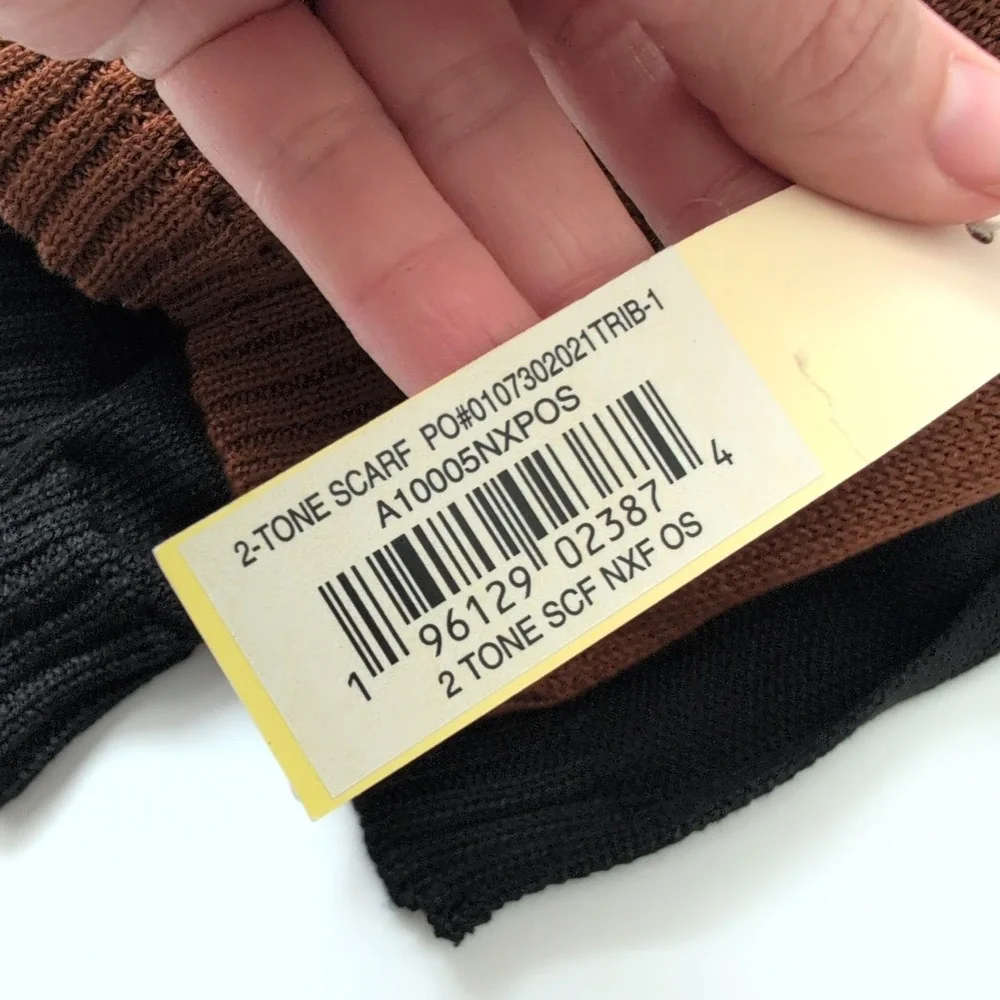 NWT Summersalt 2-Tone Scarf Black‎ Brown Knit Color Block OS Neutral Minimalist